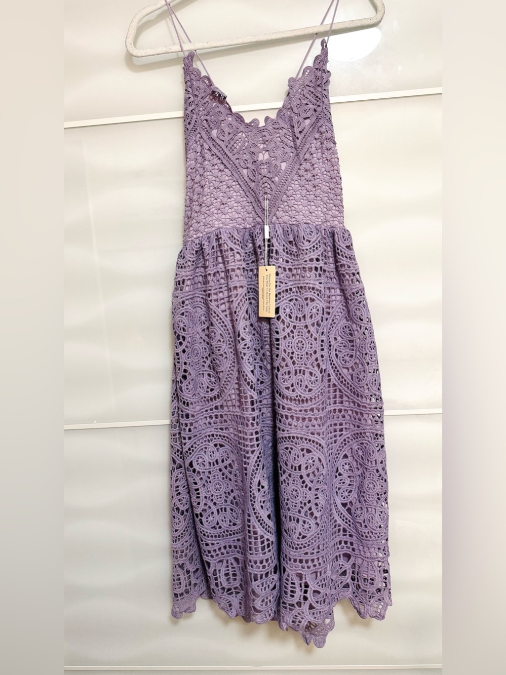 NWT Two Sisters purple lavender midi lace dress L Crochet boho lace up open back